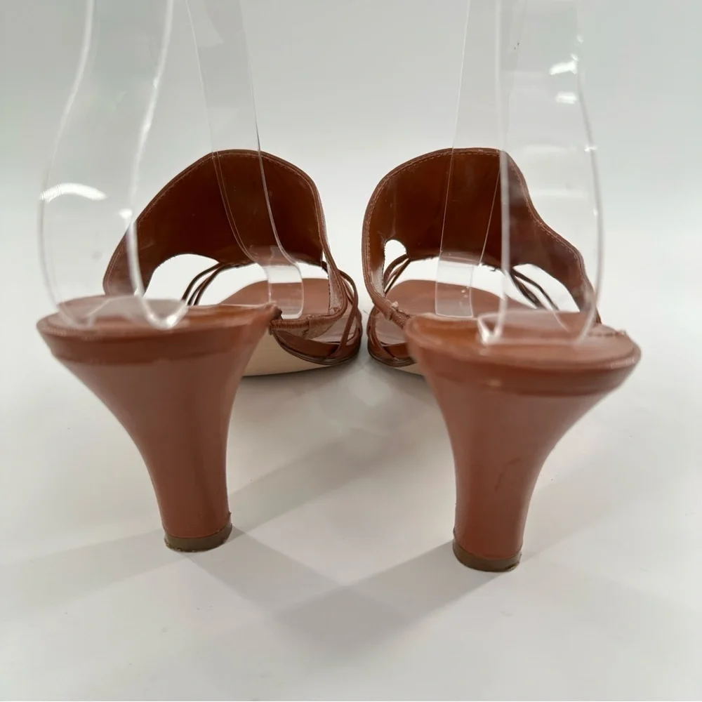 AM Ann Marino womens heels size 8 tan leather square toe slides vintage 80s 90s